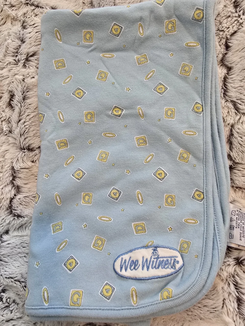 Vintage Wee Witness Blue Baby Blanket 100% Cotton